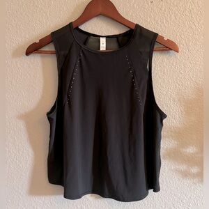 Lululemon Cropped Black Tank, mesh back panel, reflectors, women’s 8